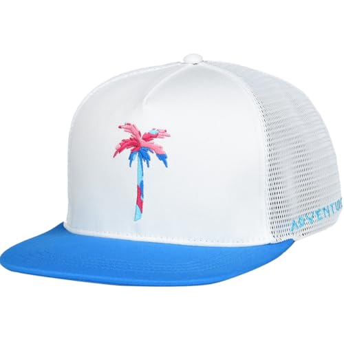 Image of EDTREK Adventure Snapback Hat - Surf Hat - Beach Hat - Hiking Trucker Hat - Flying High Hat (Palm - White)