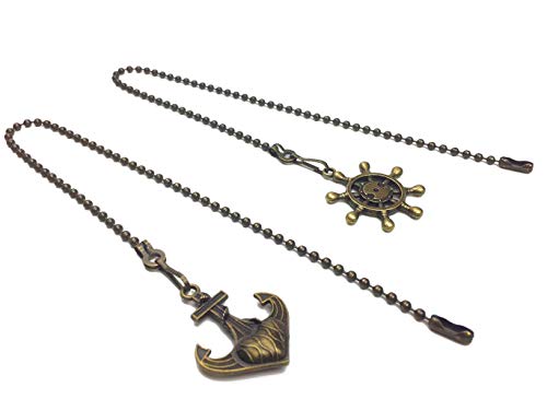 Hyamass 2-Pack Ceiling Fan Pull Chain Extender with Decorative Anchor & Wheel Design - 12Inch Rust-Resistant Metal Chain Pulls, Ball Connector for Fan/Light Fixtures (Bronze)