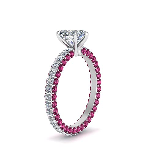 Image of 55Carat Choose Your Gemstone Eternity Ring Sterling Silver Heart Shape Side Stone Engagement Rings Affordable for your Girlfriend, Wife, Wedding Partner US Size 4 TO 12