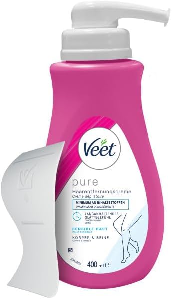Veet Pure Crema Depilatoria Gambe & Corpo per Pelli Sensibili, Dermatologicamente Testata, Formato Convenienza 400 ml