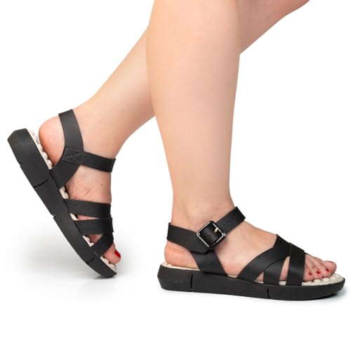Sandalia Feminina Ortopédica Massageadora Confortavel Macia e Leve Via Angel 56.05 (Preto, BR, Adult