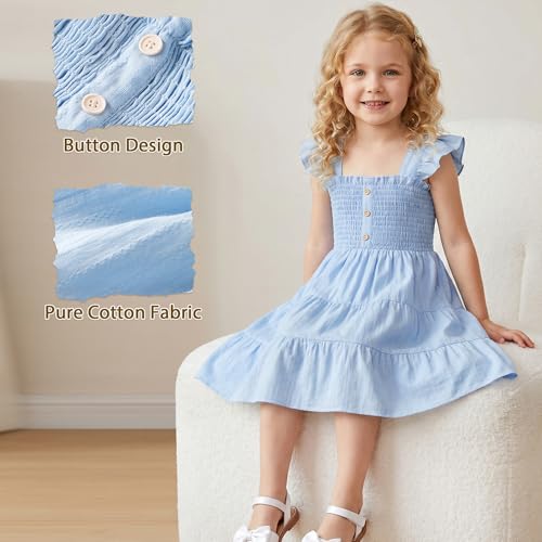 HONGTEYA Toddler Girl Dress Ruffle Sleeveless Princess Dresses, Summer Dress Beach Sundress (US, Age, 5 Years, 6 Years, Pure Blue) — view 4