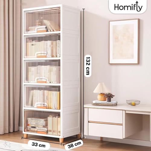 Image of HOMIFLY 5 Tier Foldable Plastic Kitchen Cupboard /Cloth Rack for Storage /Versatile and Sturdy Wardrobe for Clothes /Storage Organizer /Closet for Bedroom /Living Room /Laundry Room /Study(Transparent)