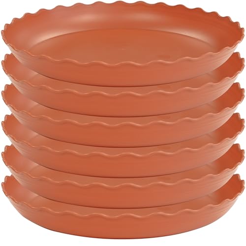 Grjoprt 6 Pack Plant Saucer 6 inch, Heavy Duty Plastic Plant Saucers, Durable Plant Tray for Pots, Flower Saucers for Indoors, Plant Pot Saucers, Trays for Planter (Terracotta)