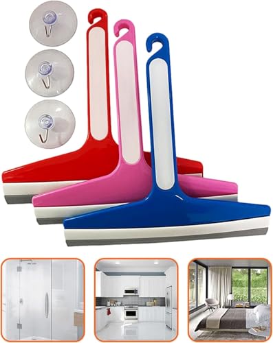 Image of Shower Squeegee for Glass Doors, Sticking Hook, Cleaner for Bathroom, Multi-Purpose Rubber Squeegee for Shower, Glass Window Wiper, Car Windshield, Mirror, Kitchen Sink,7.5,inch, 3 Color (Set of3)