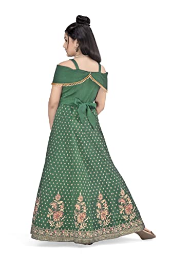 Image of Fashion Dream Girls Crepe Silk Maxi Length Cold Shoulder Dress|Maxi Dress|Long Dress|Girls Dress Maxi Dress(Green 11-12 Year)