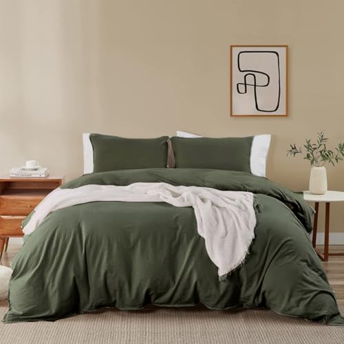 Juego de Funda Nórdica Doble Soifox Verde Oliva - Funda de Edredón de Microfibra Suave 200 x 200 cm con 2 Fundas de Almohada de 50 x 75 cm, Juego de Ropa de Cama de Lujo sin Planchado con Cierre de