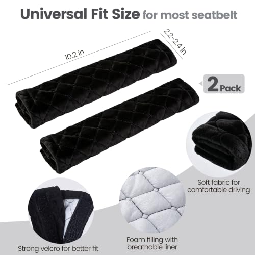 Image of Amooca Soft Auto Seat Belt Cover Seatbelt Shoulder Pad 2 PCS for a More Comfortable Driving Compatible with All Cars and Backpack Black