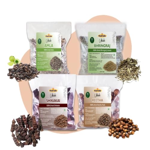 Image of Khadi Utkrisht Premium Dried Amla Bhringraj Shikakai Reetha Herbal Combo | Natural Herbs for Hair Cleansing, Scalp Care, Hair Packs, & Traditional Care Routine - Pack of 4