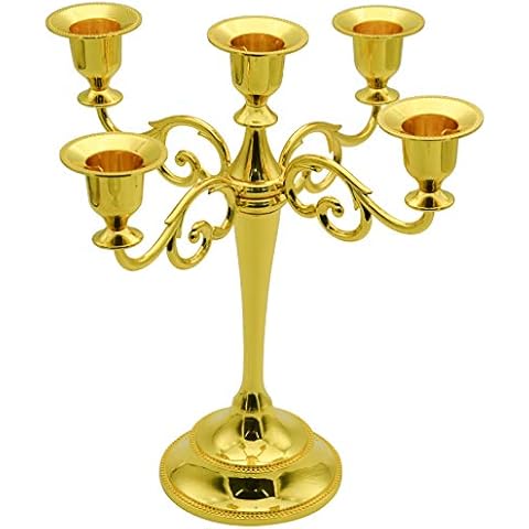 5-Candle Metal Candelabra 10.6 Inch Tall Candle Holder Wedding Event Candelabra Candle Stand (Gold) Cover
