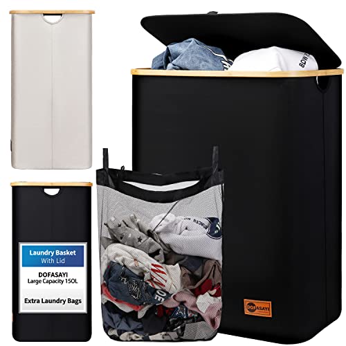 Dofasayi Laundry Hamper, Laundry Basket With Lid - 150L Dirty Clothes Hamper With Removable Bag - Tall Laundry Bin With Lid - Bathroom, Dorm, Large Hamper For Laundry With Lid, Black #TOP11