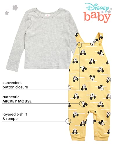 Disney Baby Boys' Mickey Mouse Overall Set - 2 Piece Romper And Long Sleeve Shirt Set, Size 18 Months, Mickey Honey Plaid #TOP1