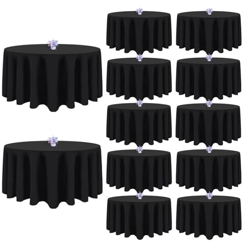 12 Pack Black Round Tablecloths 120 Inch Round Table Cloth, Wrink...