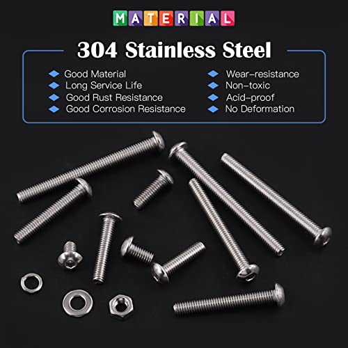 Glarks 413Pcs M5 Stainless Steel Button Head Hex Socket Cap Screw Bolt and Nut Assortment Kit with Hex Nuts, Flat Washers - Image 3