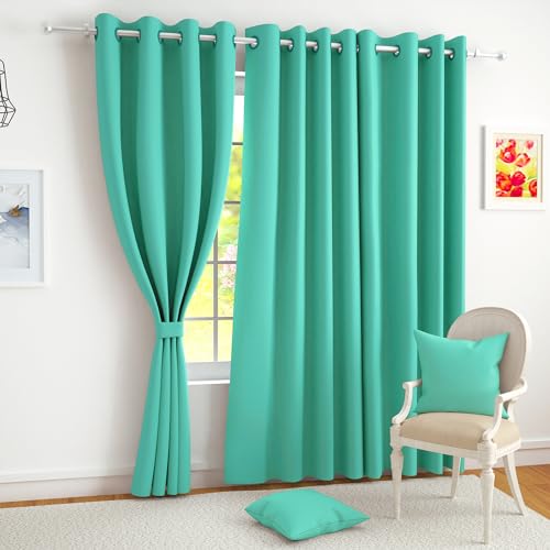 Story@Home Blackout Door Curtains 7 Feet Long Set of 1 | Plain Printed | 71% Room Darkening Curtain | Thermal Insulated | Curtains for Living Room | (116 x 215 cm, Mint Green) | Perfect for Home Decor