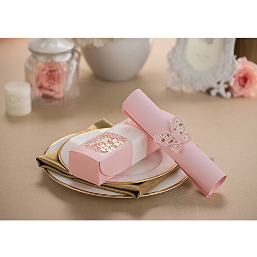 Kln_Dress 50Pcs Scroll Invitations,Scroll Wedding Invitations,Scrollwork Invitation For Wedding Proposal, Invitation Or Secret Message (Custom Inside Page, Pink) #TOP3