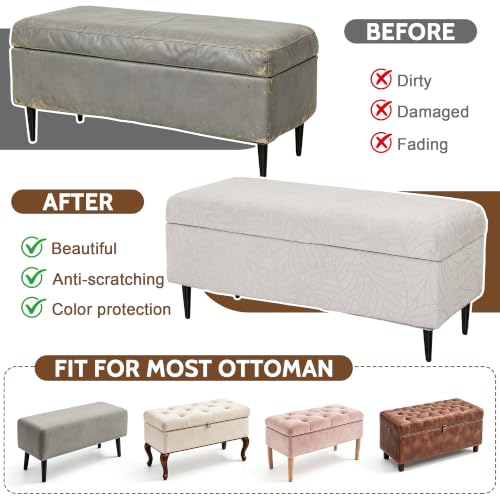 Image of FUANGUI Waterproof Ottoman Cover Slipcovers Rectangular Folding Stretch | Storage Bench Footrest Sofa Stool Covers Footstool Protector with Elastic Bottom, Removable Washable,Small