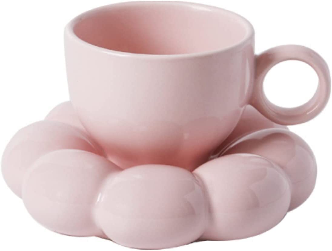 EISTEE Tazas de café, juego de platillo, tazas de cerámica, taza de café de cerámica, nube rosa con platillo, taza de té, taza de café de cerámica, regalo para oficina y hogar