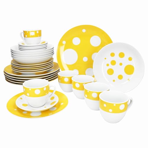 MamboCat Pula gelb 30tlg Kombiservice I weißes Porzellan-Geschirrset...