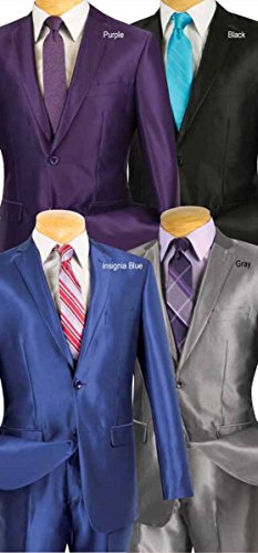 Vinci Men's 2 Button Single Breasted Shark Skin Slim Fit Suits S2RK-52