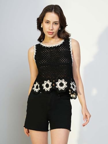 Image of ICW Women Embroidery Sleeveless Knit Boho Crochet Vest Crop Cami Tank Top 153