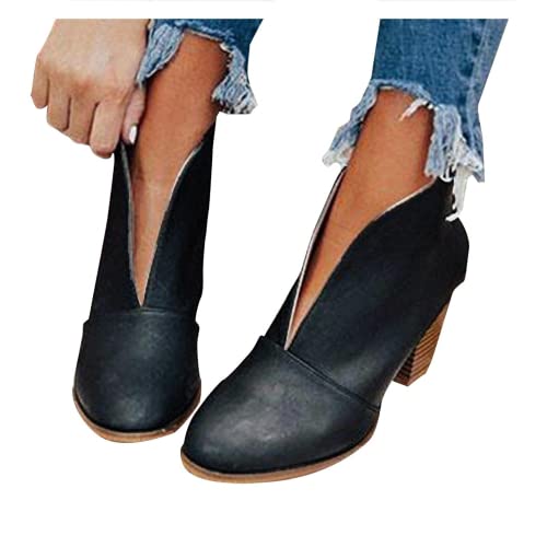 ZBYY Womens Pointed Toe Ankle Boots V Cut Back Zipper Chelsea Booties Slip On Chunky Low Heel Dressy Western Booties3