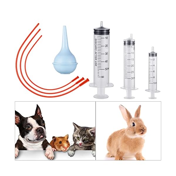 7-Pack-Pet-Supplies-Animal-Kid-Tube-Feeding-Kit-Includes-3-Pack-8-FR-Red-Feeding-Tubes-3-Pack-10-Ml-30-Ml-60-Ml-Syringes-Bulb-Syringe-for-Lamb-Goat-Puppy-Whelping-Kitten-Feeding-Measuring-Watering 3 Pack 8 FR Red Feeding Tubes