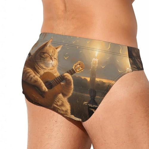 Cat Playing The Guitar Novelty Men's Swimming Brief Swimwear Pants Trunks Beach Shorts Underwear3