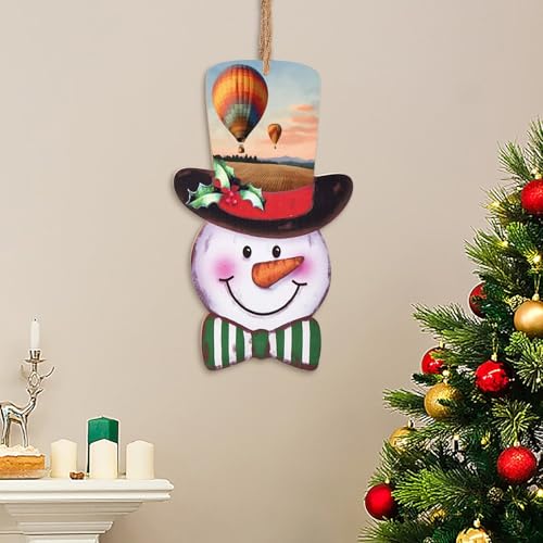 Bonhomme de neige de Noël suspension bois et montgolfière maison