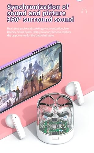 Image of Transparent Wireless Bluetooth Earbuds with RGB LED Charging Case, Touch Control, Hi-Fi Stereo Sound, ENC Noise Reduction, Type-C Fast Charging, TWS Earphones for Android & iOS (White)