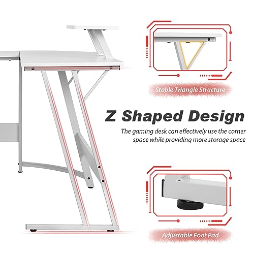 Image of PayLessHere L Shaped Desk Corner Gaming Desk Computer Desk with Large Desktop Studying and Working and Gaming for Home and Work Place,White