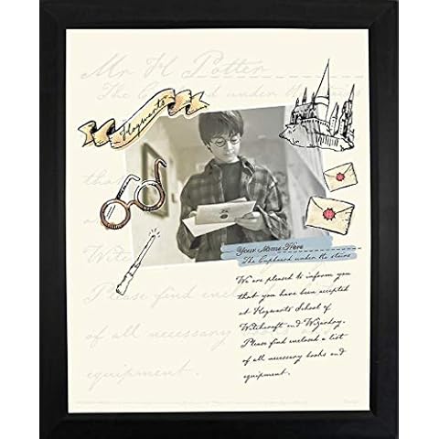 TRENDYPRINT – Harry Potter – Hogwarts School of Witchcraft and Wizardry Acceptance Letter - Personalized – Add Your Name! – One Framed 8" x 10" Print – Modern Black Frame – Officially Licensed =Collectible Cover