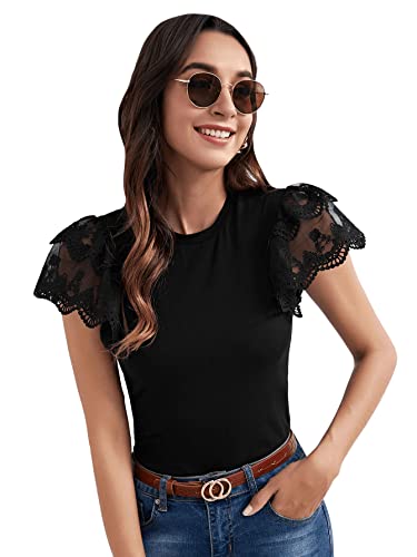 GORGLITTER Damen Elegant Top Schmetterlingsärmel Oberteil Slim T-Shirt...