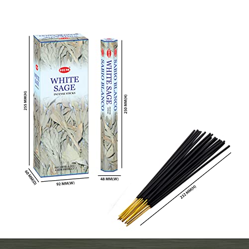 Image of Hem White Sage Incense Sticks for Pooja, Puja, Meditation & Daily Use - 100% Natural Fragrance | Pack of 120 | Herbal Scent for Positivity, Relaxation & Energy Cleansing | Burn Time: 20-25 Minutes