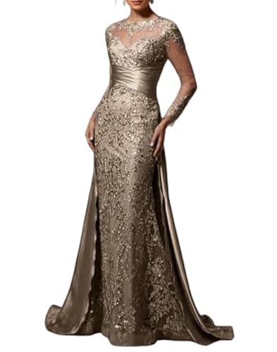 Mermaid Mother of The Bride Dress Long Sleeve Sweep/Brush Train Jewel Neck Guest Formal Evening Dress Ruching 2025