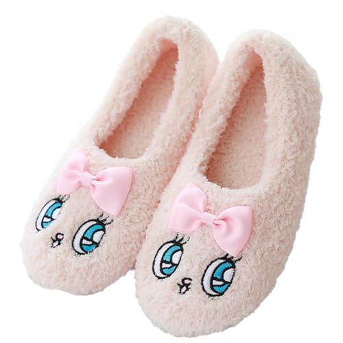 Women's Cozy Fuzzy Cotton Slippers Cat Design Maternity Cute Warm House Shoes Non-Slip Soft Soles for Winter