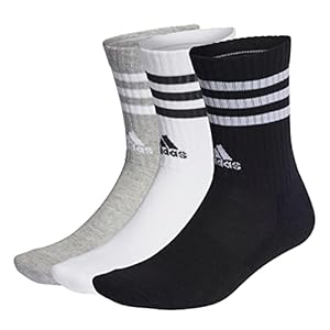 adidas Unisex 3-Streifen Cushioned Crew Socken, 3 Paar Medium Grey Heather/White/Black/White 46-48