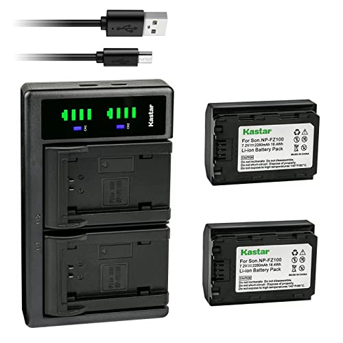 Kastar 2-Pack Battery and LTD2 USB Charger Replacement for Sony NP-FZ100 Battery, Sony BC-QZ1 Charger, Sony Alpha 9, Alpha A9 / ILCE-9, Alpha A 9, Alpha 9R, Alpha A 9R, Alpha A9S, Alpha A9 II Cameras