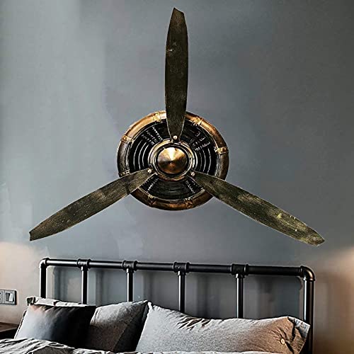 WRUJ Décoration Murale en Métal Rétro, Hélice d'avion À Suspendre, Décoration Murale en Fer Forgé Épaissie, Sculptures Murales 3D pour Bureau/Loft/Chambre d'enfant, L70 × H65CM