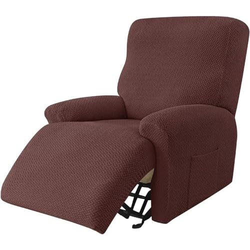 4 Pieces Velvet Recliner Slipcover Stretch Recliner Chair Cover With Pockets Anti-Slip Fitted Recliner Cover Couch Furniture Protector With Elastic Bottom Armchair Cover For Living Room1 Seater ( Size
