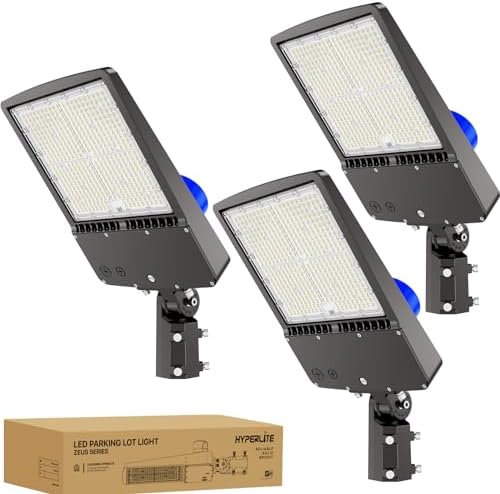 HYPERLITE 300W LED Parking Lot Lights - 45000LM 5000K LED Shoebox Light with Photocell - 3Pack LED Pole Light with Slip Fitter Mount for Parking Lot Driveways Roadways Garage Square, AC 100-277V