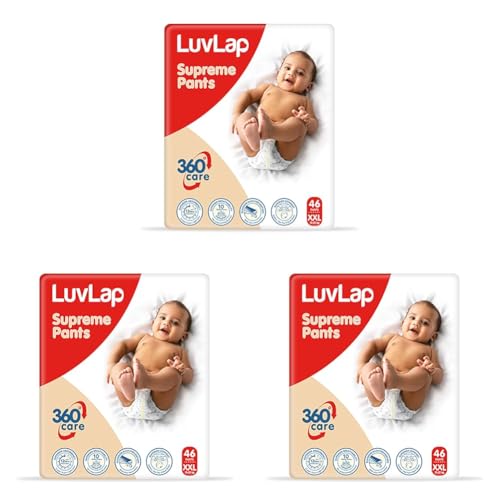 Image of LuvLap Unisex Supreme Diaper Pants XXL, 15-25Kg, 46Pc, 360 Skin Care With 10 Million Breathable Pores, Aloe Vera For Superior Rash Prevention, Upto 12Hr Protection, 5 Layer Super Light Core