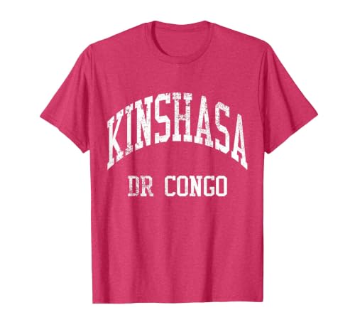 Kinshasa DR Congo Retro 70s College Sports Style T-Shirt, Men, Red Heather, Large