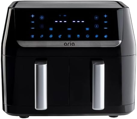 Aria 10Qt Dual Basket Air Fryer, Double 5Qt Basket Efficiency, Smart Sync Cooking, 8 Versatile Presets, Intuitive Touch Controls, and Dishwasher-Safe Baskets