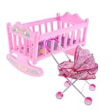 simhoa Dolls Stroller Pram Buggy and Bed Cradle Foldable Pushchair Kids Toys Pink