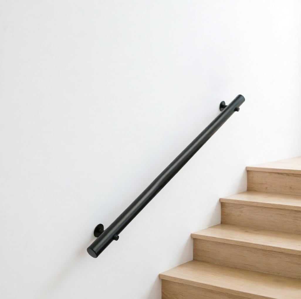 DMCHENGMA Staircase Handrail, Wall Mount Non-Slip Railing, 110cm/120cm/150cm Black Round Simple to Install Wood Banister(9.2ft/280cm)