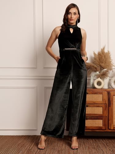 Image of Miss Chase Women's Keyhole Neck Regular Sleeve Regular Length Jumpsuit with Pockets