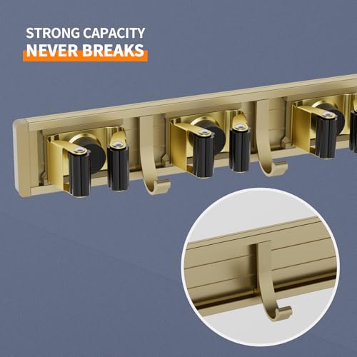 Image of reliahom Broom Holder Wall Mount Mop Hanger Tools organizer 5Racks 4Hooks