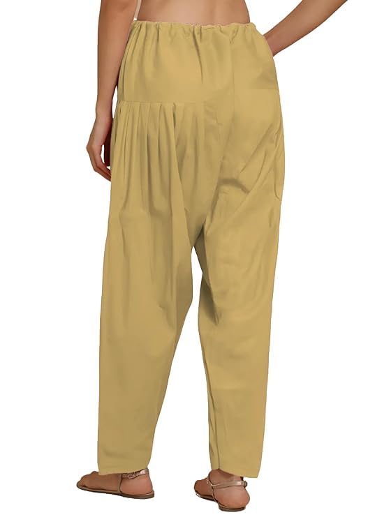 Image of Women's Pure Cotton Semi Patiala Salwar | Loose Fit Punjabi Ethnic Bottom Wear | Comfortable Elastic Waist | Free Size | No Pocket