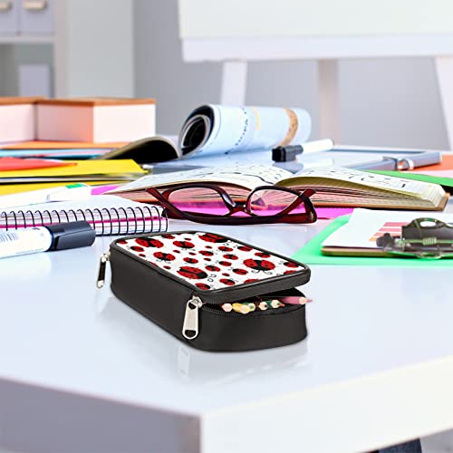 Image of Big Capacity Pencil Case Red Ladybug Print Pencil Pouch Simplicity Pencil Bag Pen Case Large Stationery Organizer Bag with Zipper for Kids Adult Boy Girls Office School Supplies